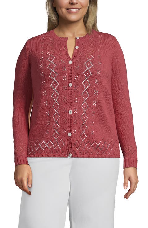 Pointelle Crew Neck Cardigan Sweater
