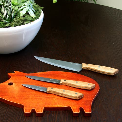 Gibson Home Seward 3 Piece Stainless Steel Cutlery Set With Wood Handles In Brown