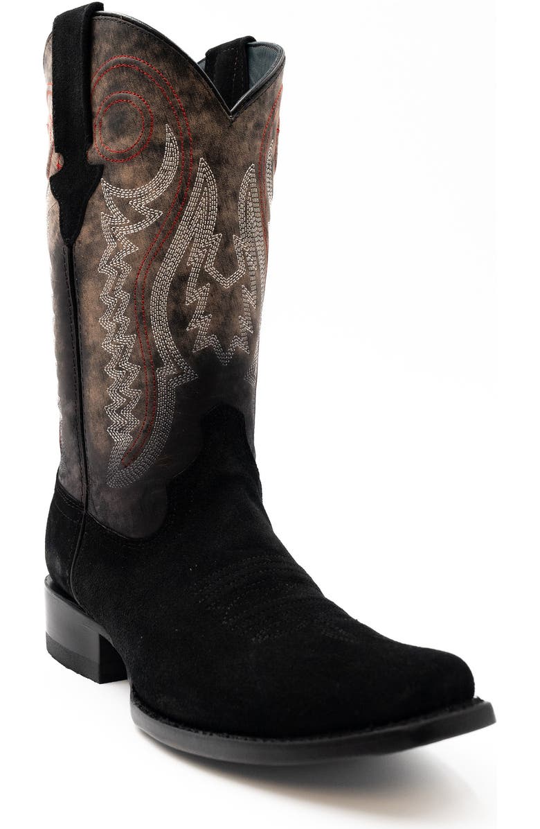 Ferrini Men's Suede Roughrider Western Boot, Main, color, Black
