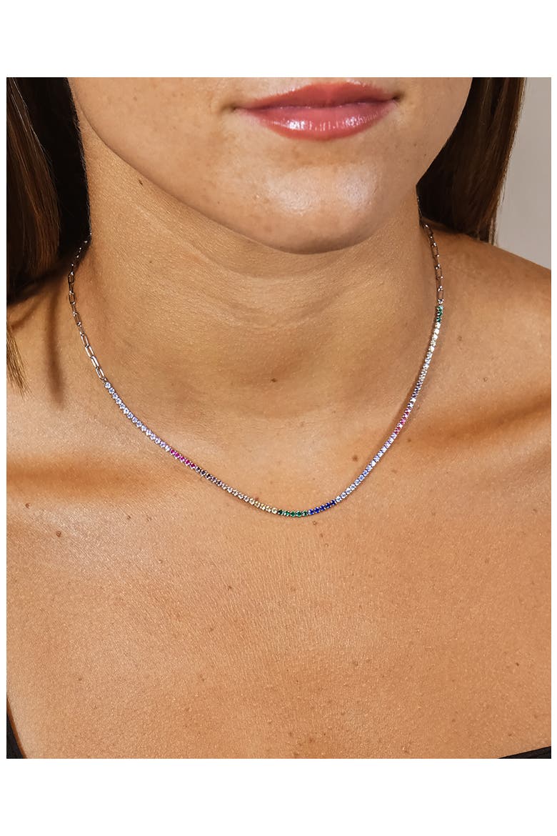 Maria Rainbow Cubic Zirconia Frontal Tennis Necklace, Alternate, color, SILVER