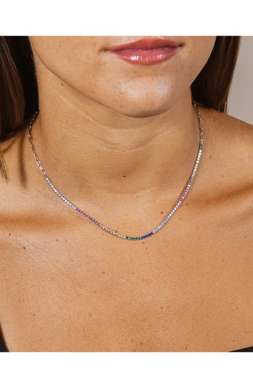 Sterling Forever Maria Rainbow Cubic Zirconia Frontal Tennis Necklace In Metallic