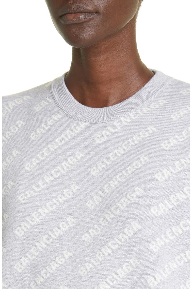 Women's Logo Jacquard Crop Crewneck Cotton & Wool Blend Sweater, Alternate, color, GREY/ BLACK
