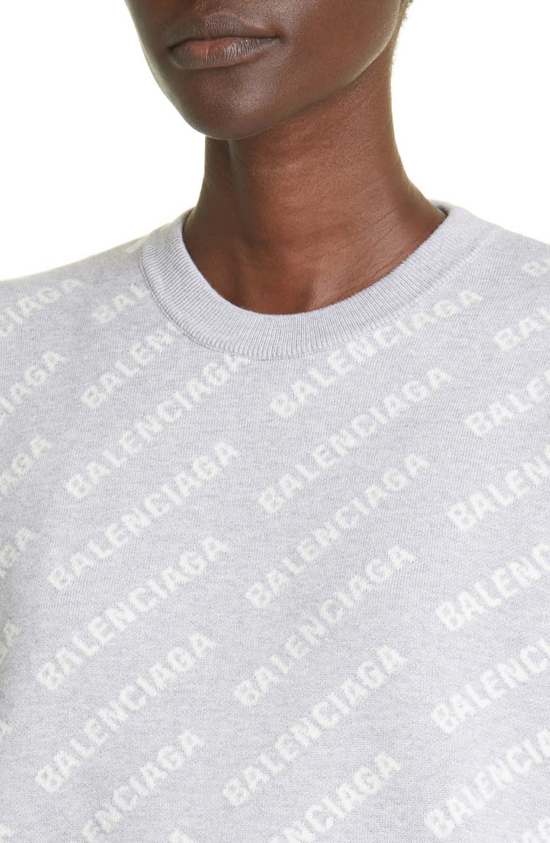 Balenciaga Women's Logo Jacquard Crop Crewneck Cotton & Wool Blend Sweater, Alternate, color, 
