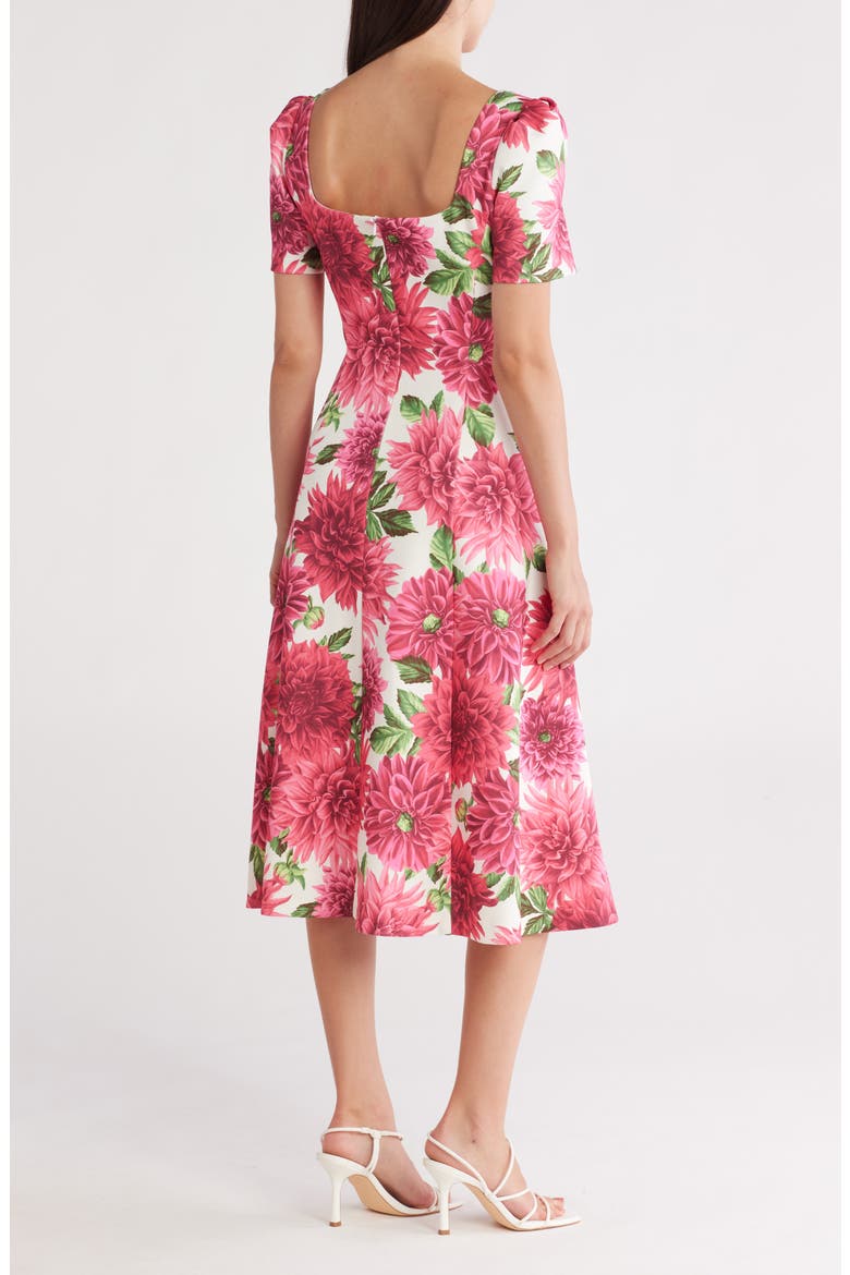 Square Neck Short Sleeve Fit & Flare Dress, Alternate, color, IVORY MULTI