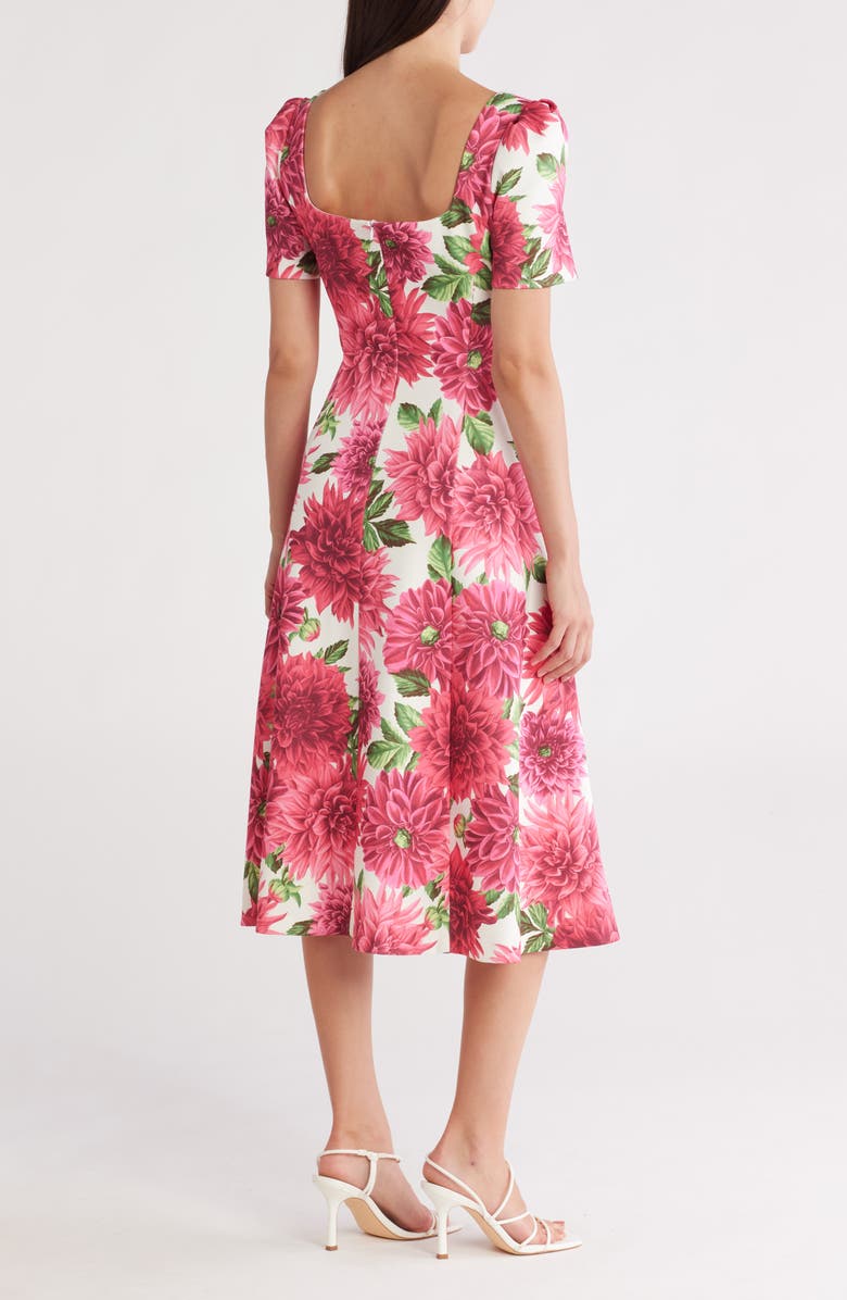 Donna Ricco Square Neck Short Sleeve Fit & Flare Dress, Alternate, color, Ivory Multi