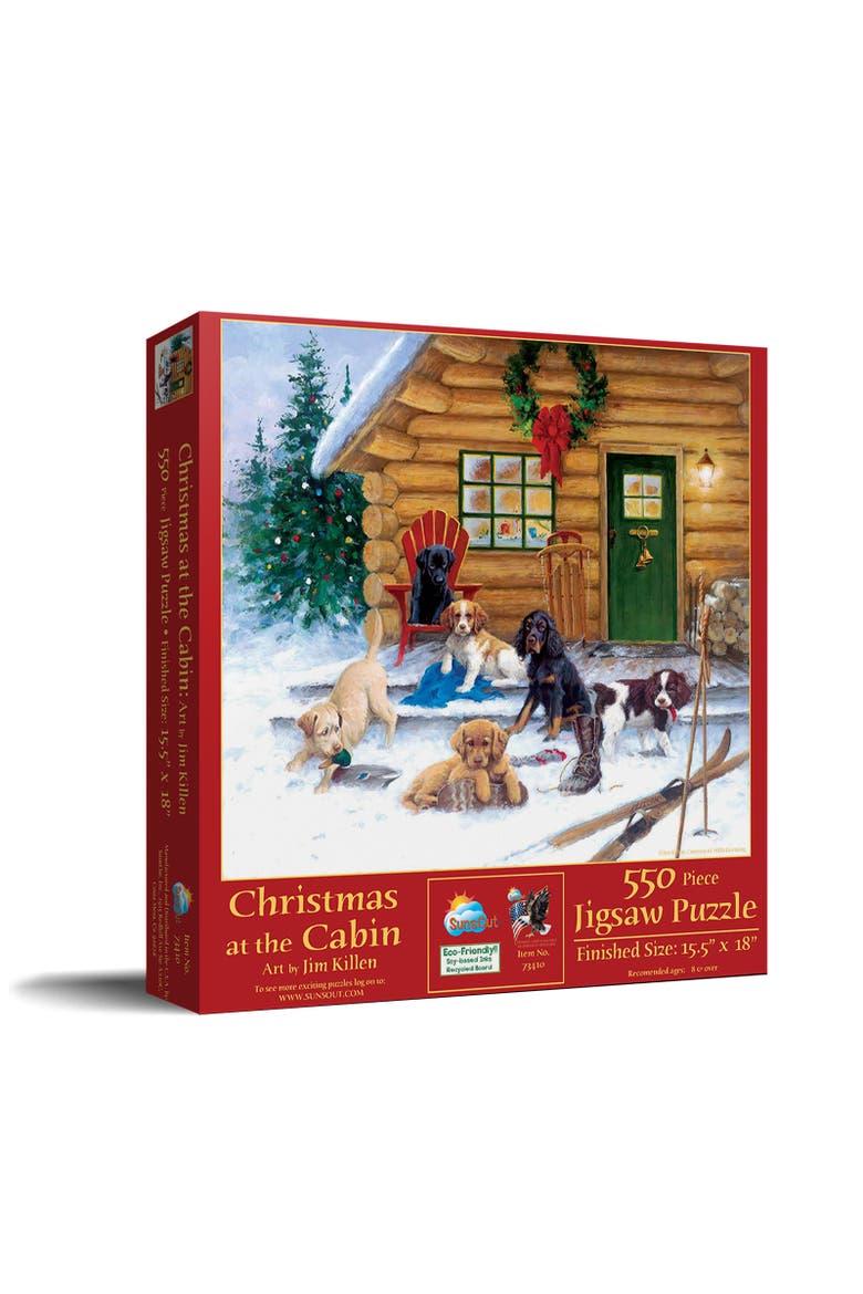 Christmas at The Cabin 550 piece Jigsaw Puzzle for Adults, Main, color, Multicolor