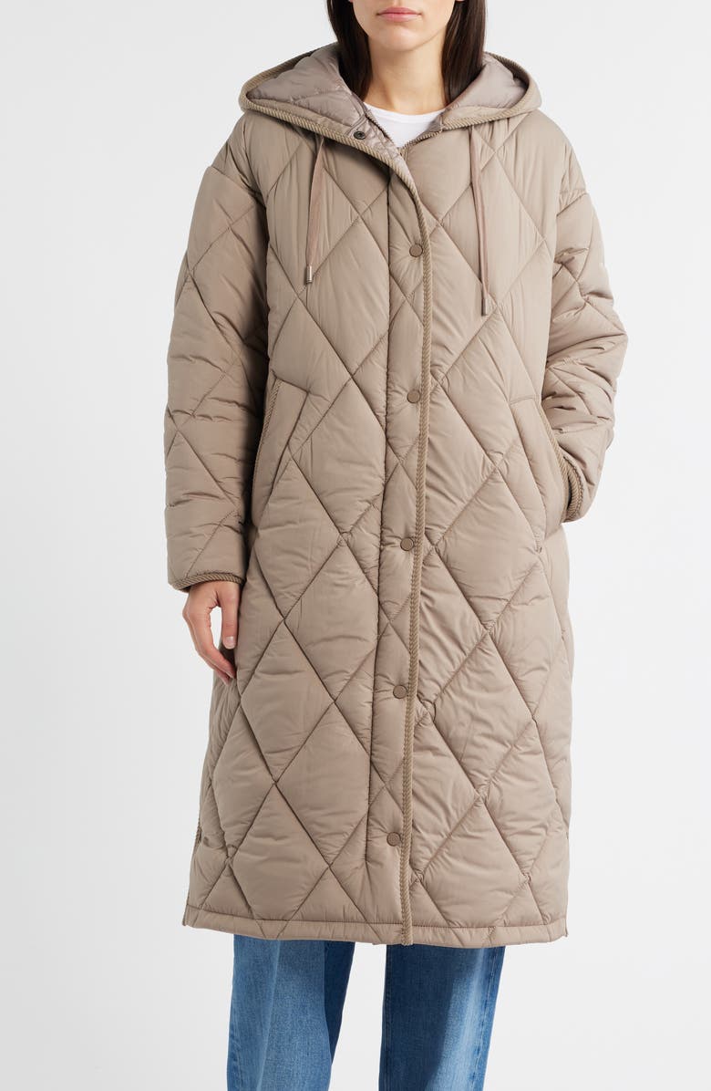 Bernardo Bren Quilted Puffer Coat, Alternate, color, Dusty Taupe