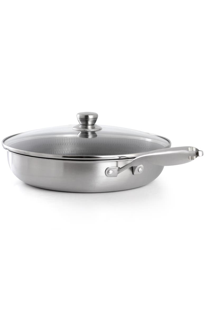 12in Embossed Interior Stainless Steel Frying Pan w/Lid, Alternate, color, Silver