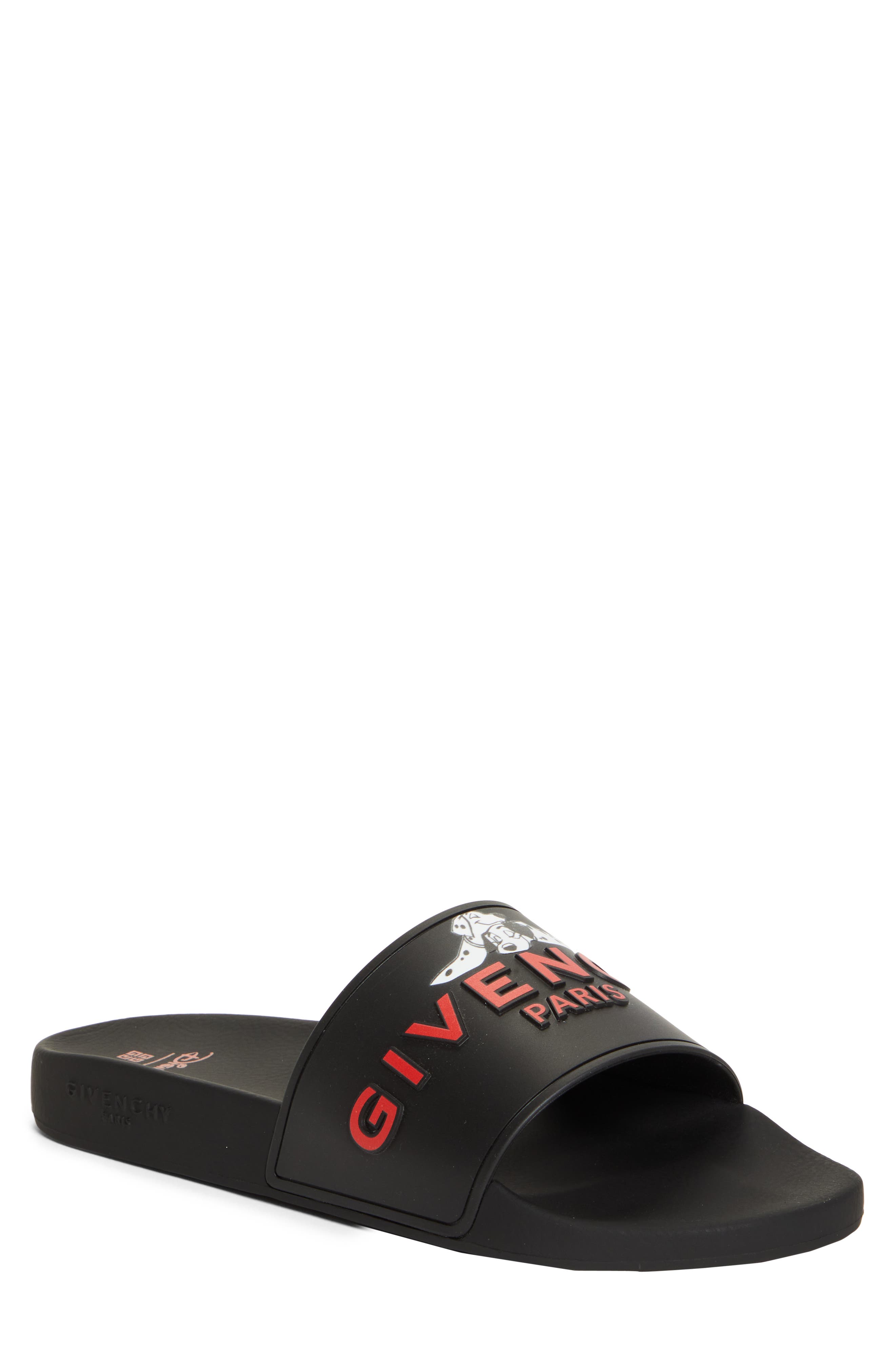 Disney x Givenchy '101 Dalmatians' Logo Slide Sandal, Main, color, BLACK/ WHITE/ RED