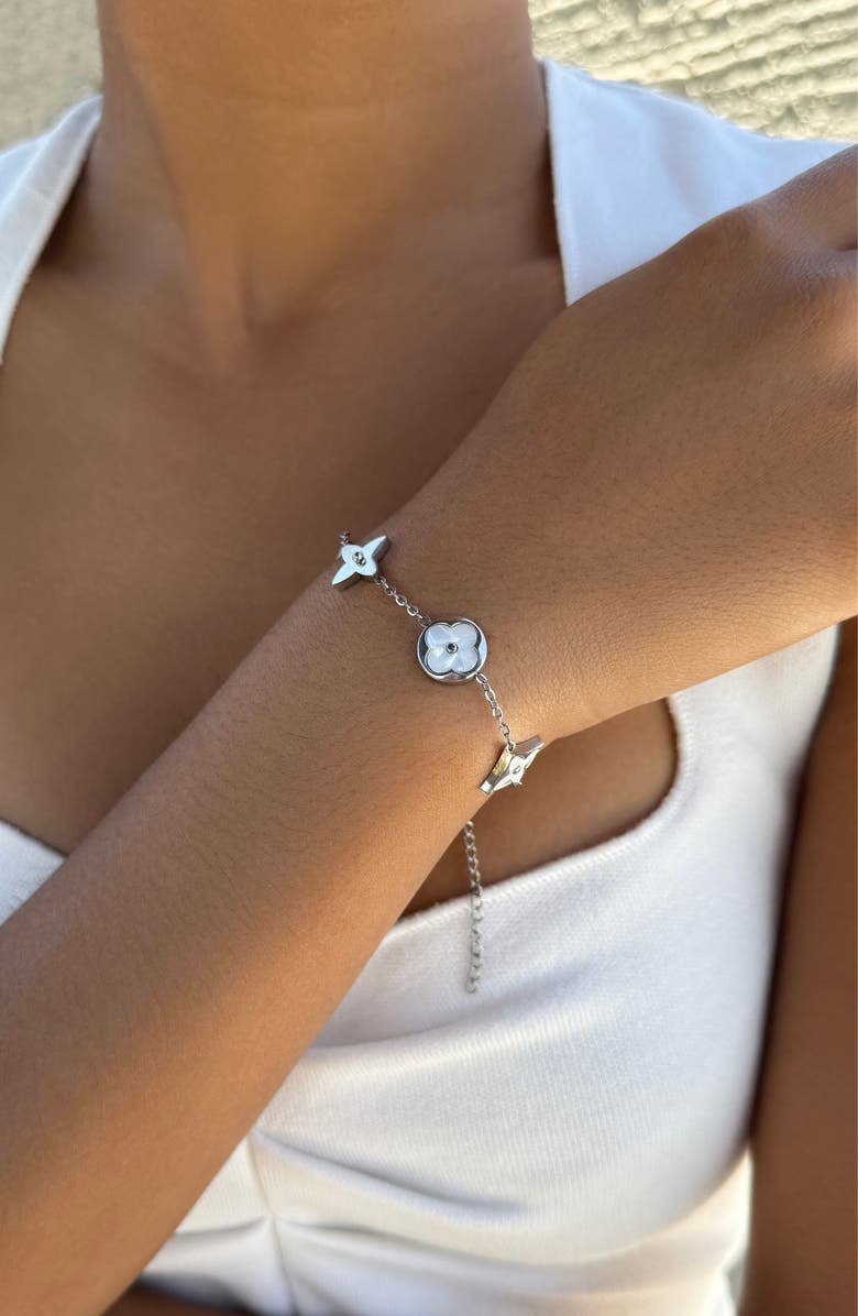 Adornia Mother of Pearl Clover Charm Bracelet, Alternate, color, White