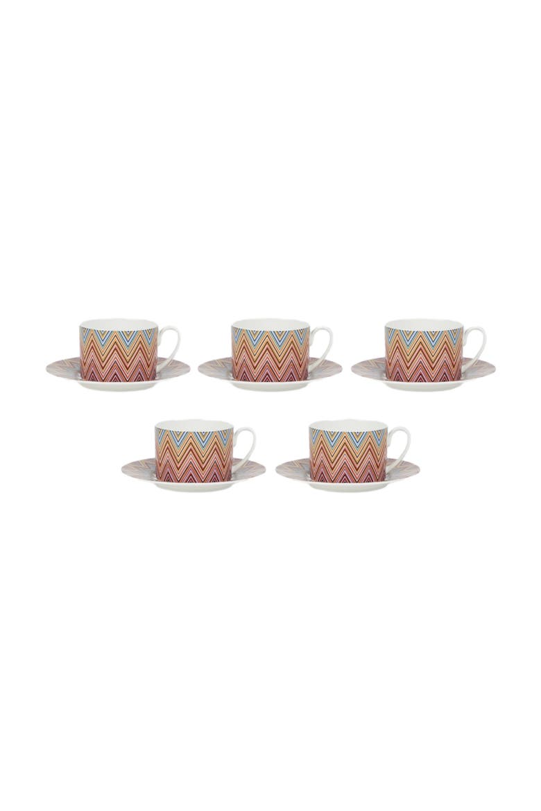 Zigzag Jarris Set Of 6 Tea Cups & Saucers, Alternate, color, Red