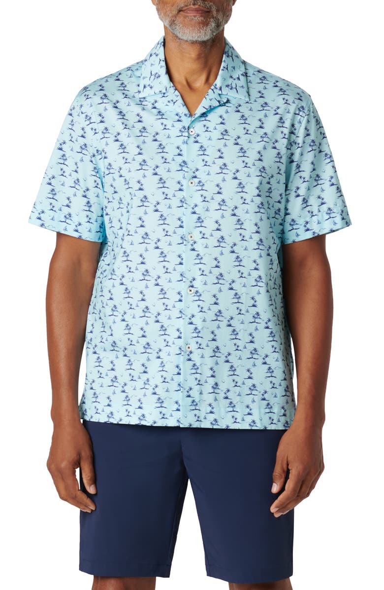 Bugatchi Cole Palm Tree Print Short Sleeve Button-Up Camp Shirt, Main, color, 
