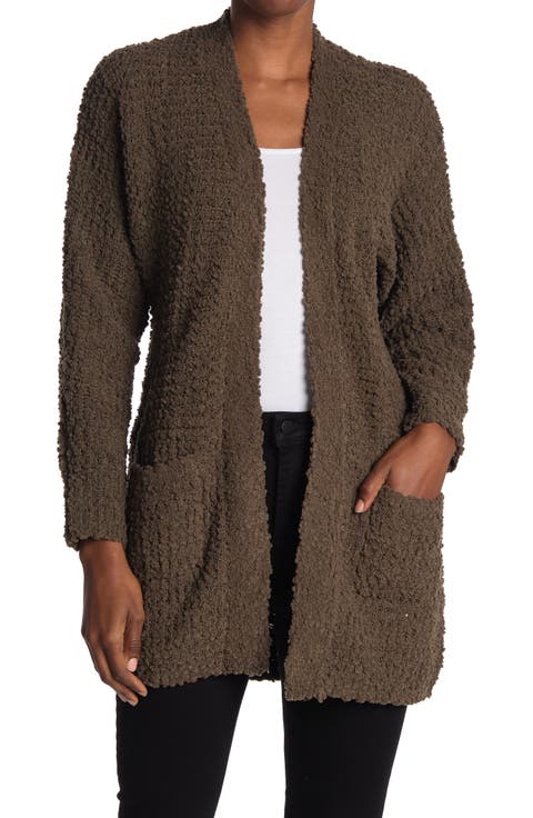 Open Front Patch Pocket Popcorn Cardigan