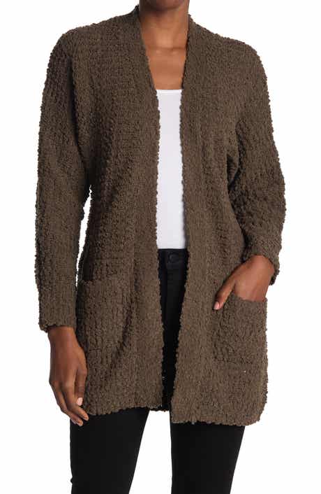 Bobeau Open Front Patch Pocket Popcorn Cardigan