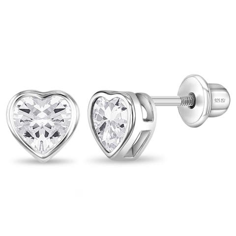 Bezel Cubic Zirconia Heart Earrings