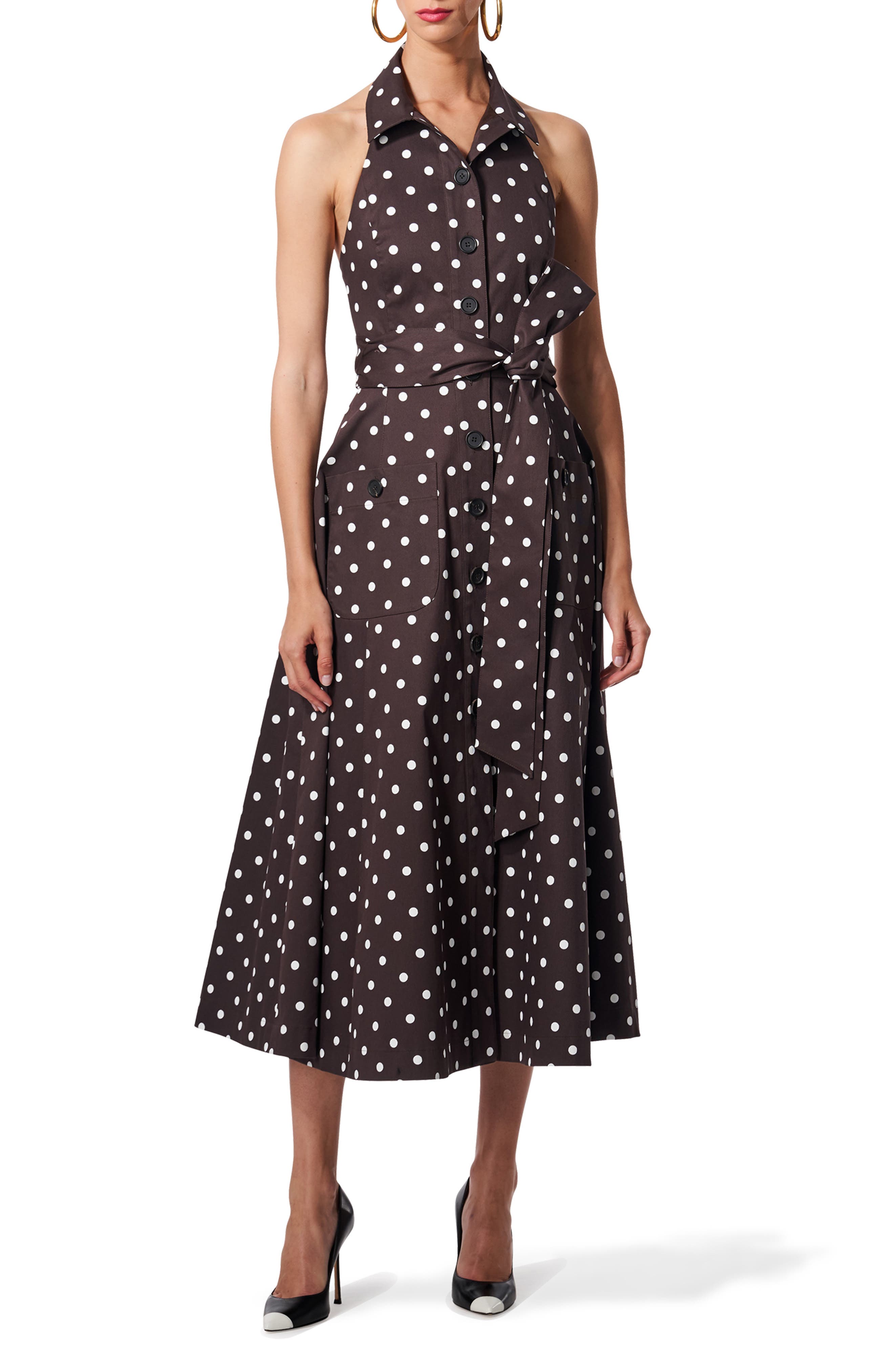 Carolina Herrera Polka Dot Halter Neck Midi Shirtdress (Women)