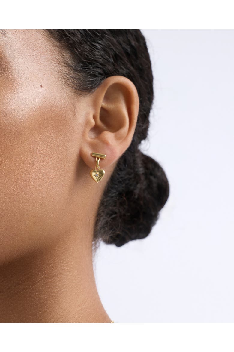 Gold Biography Heart Stud Drop Earrings, Alternate, color, Gold