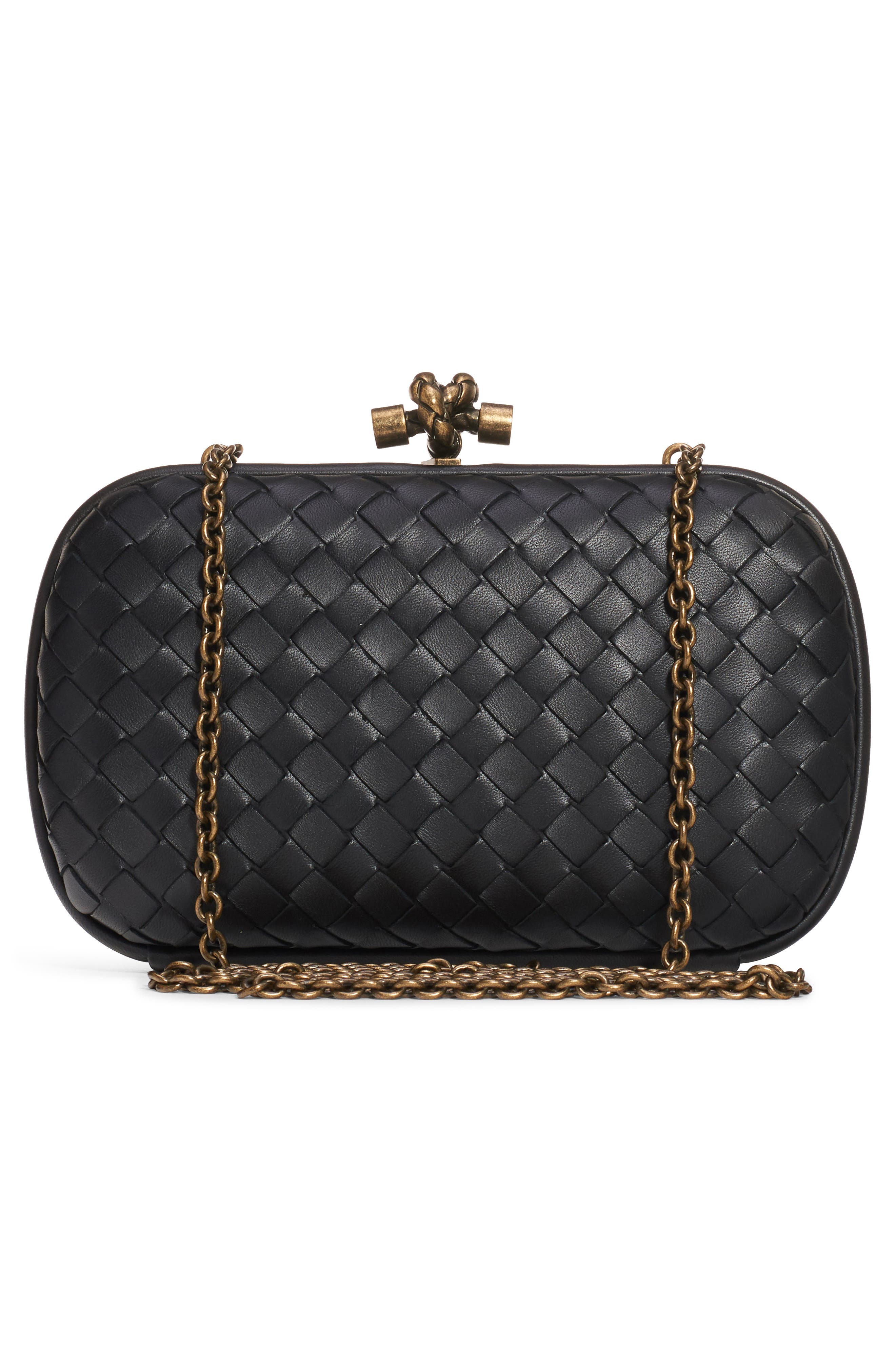 Intrecciato Leather Knot Clutch, Alternate, color, NERO/ NERO