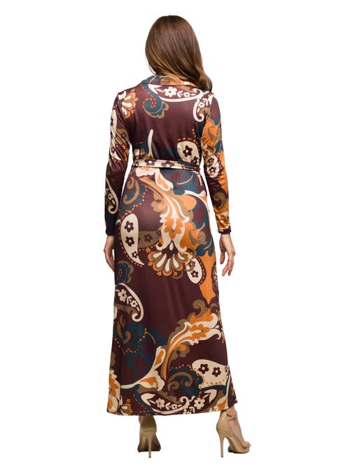 24seven Comfort Apparel Paisley Empire Waist Maxi Dress In Multi