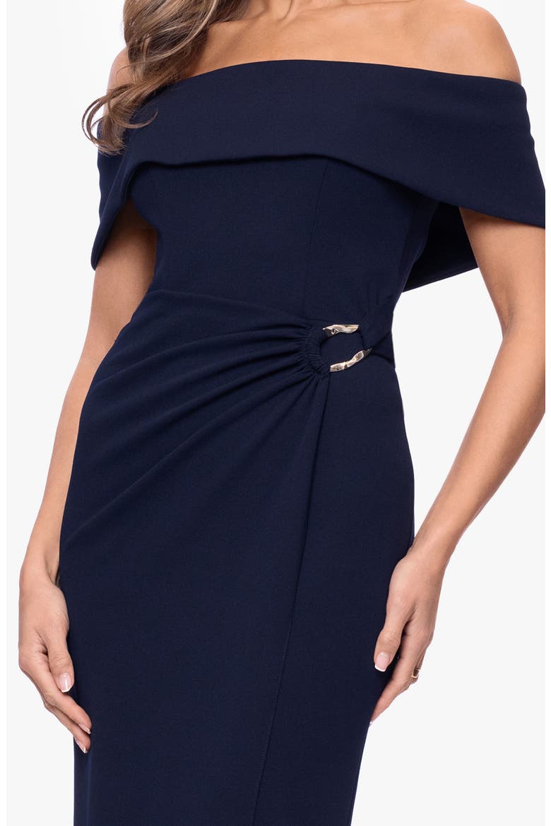 Off the Shoulder Scuba Crepe Gown, Alternate, color, NAVY