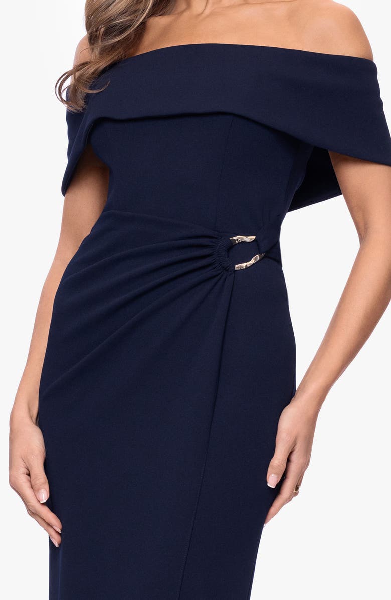 Xscape Evenings Off the Shoulder Scuba Crepe Gown, Alternate, color, Navy
