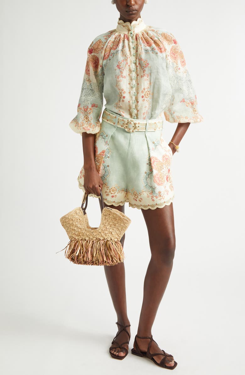 Zimmermann Daylight Tuck Pleated Linen Shorts, Alternate, color, Wallpaper Floral Mint
