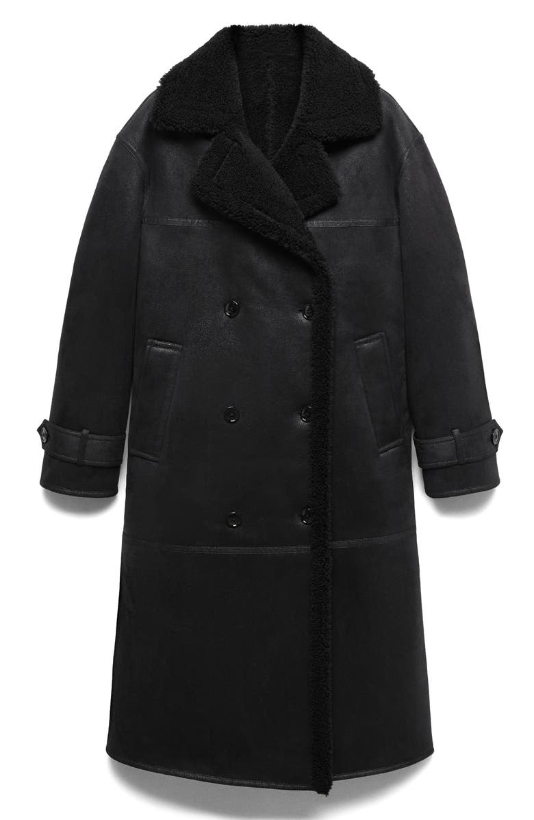 MANGO Double Breasted Faux Shearling Coat, Main, color, 