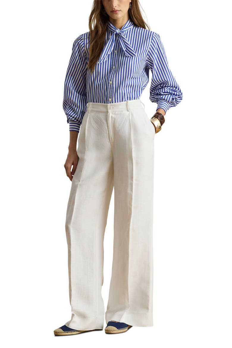 '70s Stripe Cotton Broadcloth Crop Popover Shirt, Alternate, color, BLUE/ WHITE