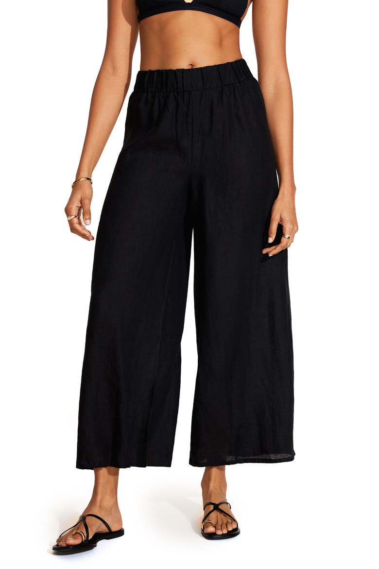 Tallows Wide Leg Linen Cover-Up Pants, Main, color, BLACK