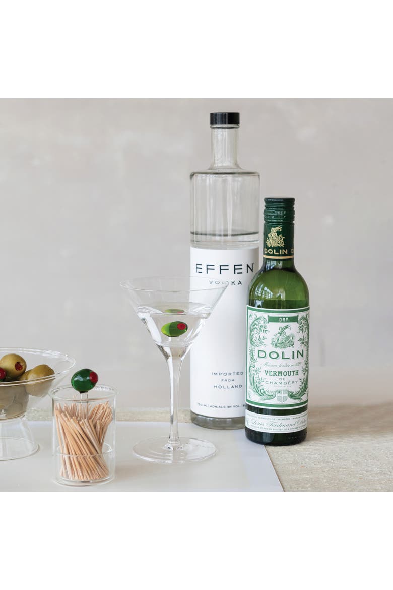 6-Ounce Stemmed Martini Glass with Olive Inside, Green and Red, Alternate, color, Green