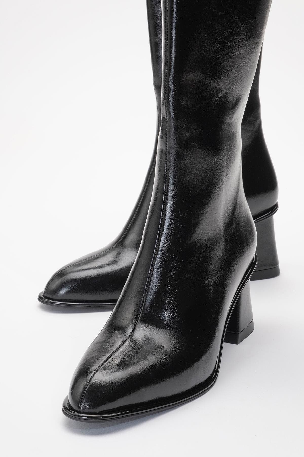 Paradis Block Heel Knee High Boot, Alternate, color, Black Faux Leather