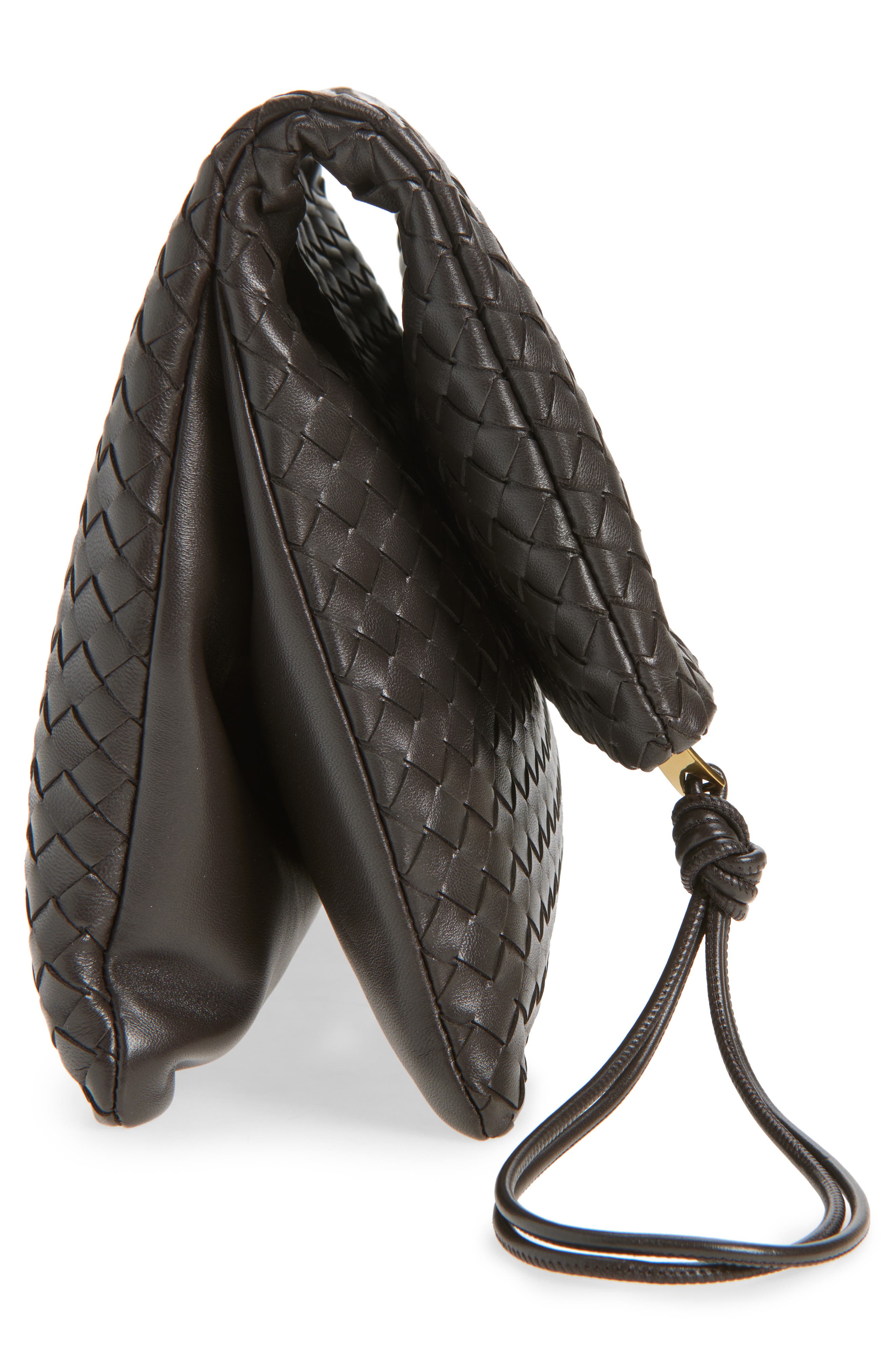Intrecciato Leather Pouch Clutch, Alternate, color, 2094 ESPRESSO-BRASS V