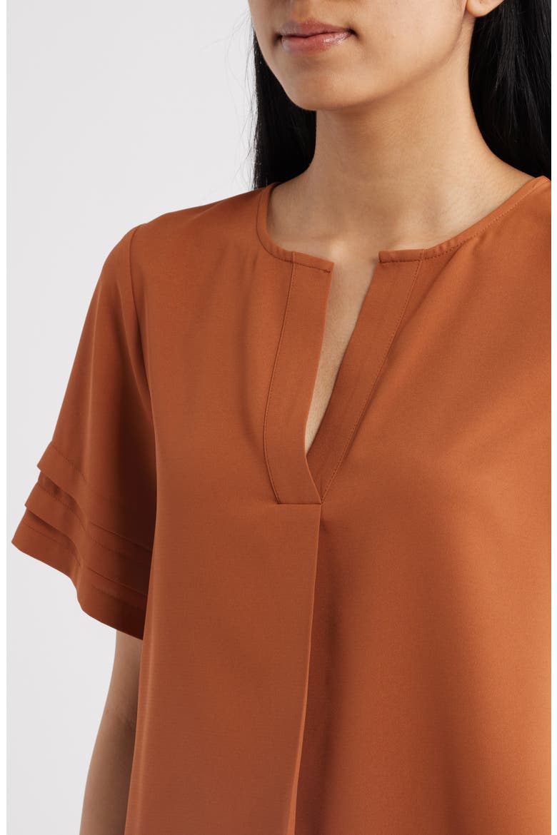 Pleated Split Neck Top, Alternate, color, CEDAR SPICE
