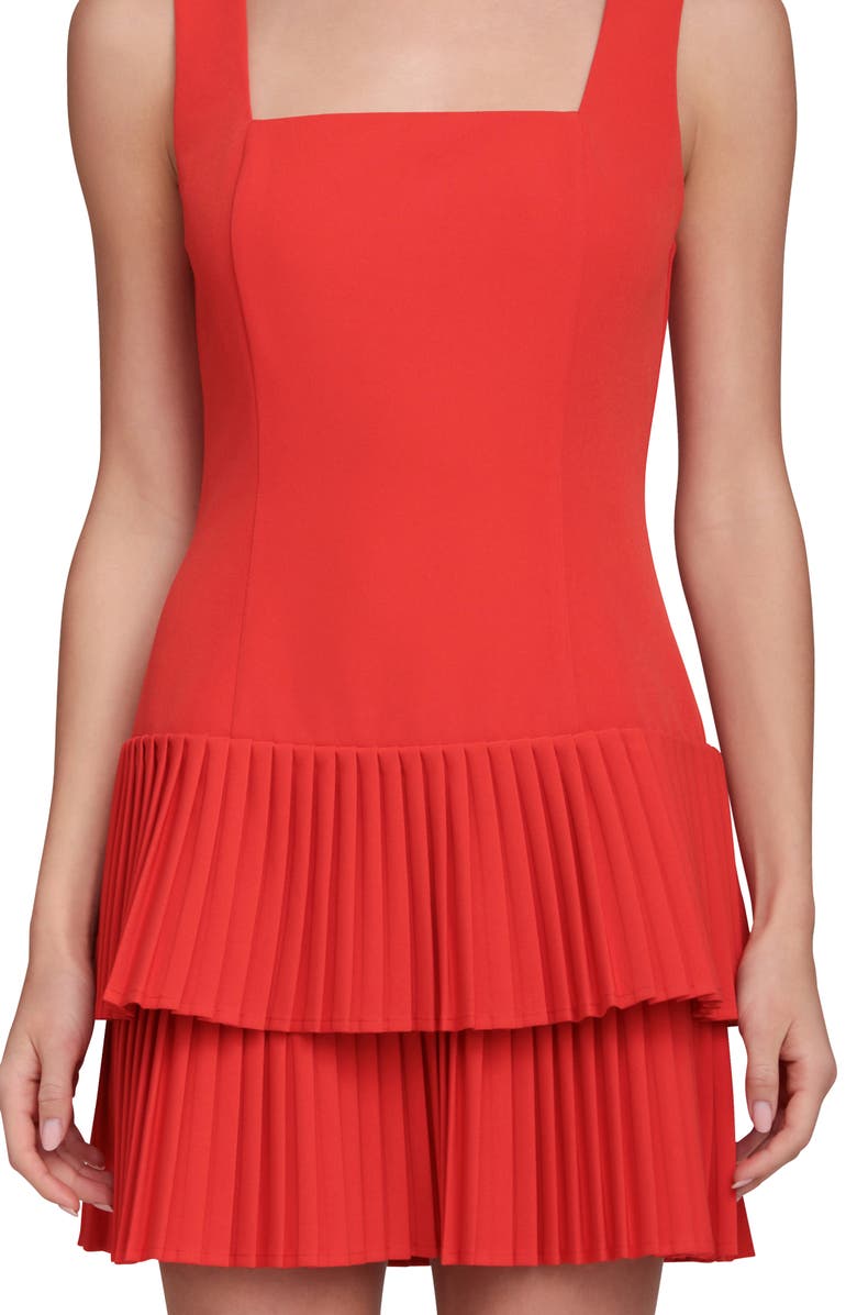 Avec Les Filles Pleat Double Ruffle Minidress, Alternate, color, Red