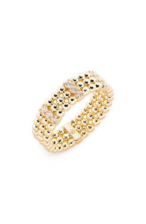 Crystal Bead Textured Band Ring