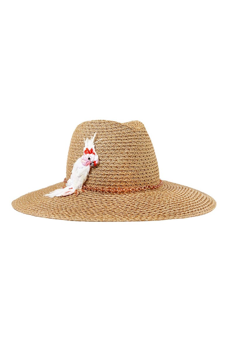 'Emmanuelle' Cockatoo Ornament Straw Hat, Alternate, color, CAMEL