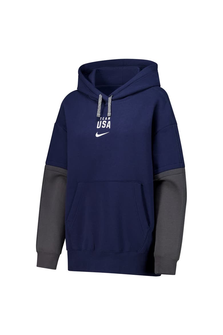 Women's Nike Navy Team USA Color Block Essential Pullover Hoodie, Alternate, color, Navy