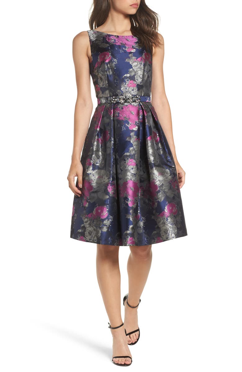 Eliza J Jacquard Fit & Flare Dress, Main, color,