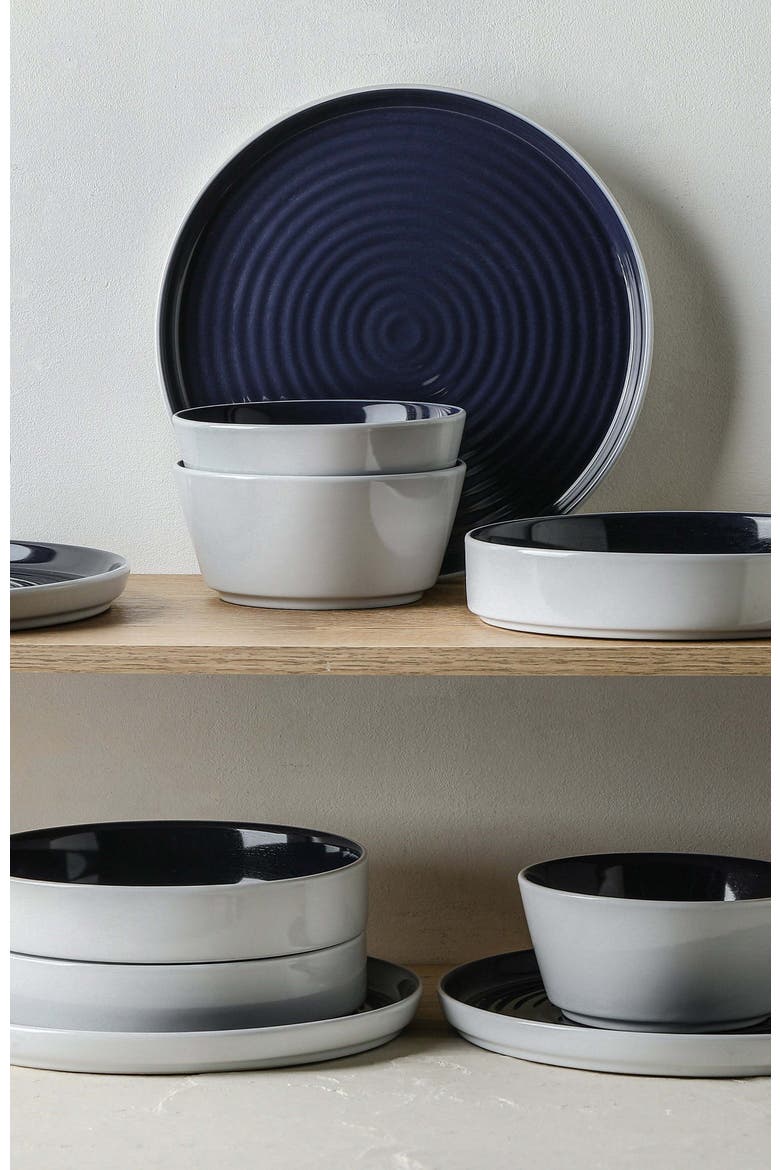 Elica Stoneware 12-Piece Dinnerware Set, Alternate, color, Navy and White