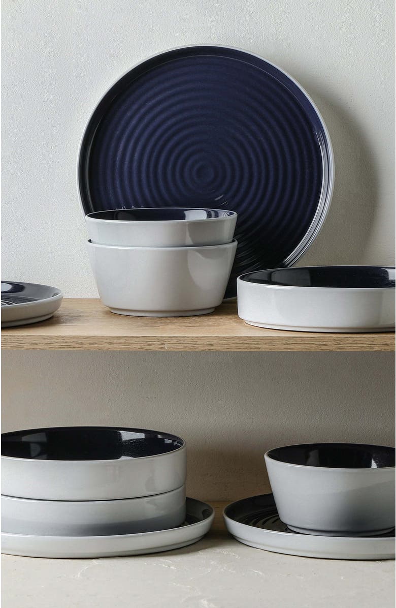 Stone Lain Elica Stoneware 12-Piece Dinnerware Set, Alternate, color, Navy And White