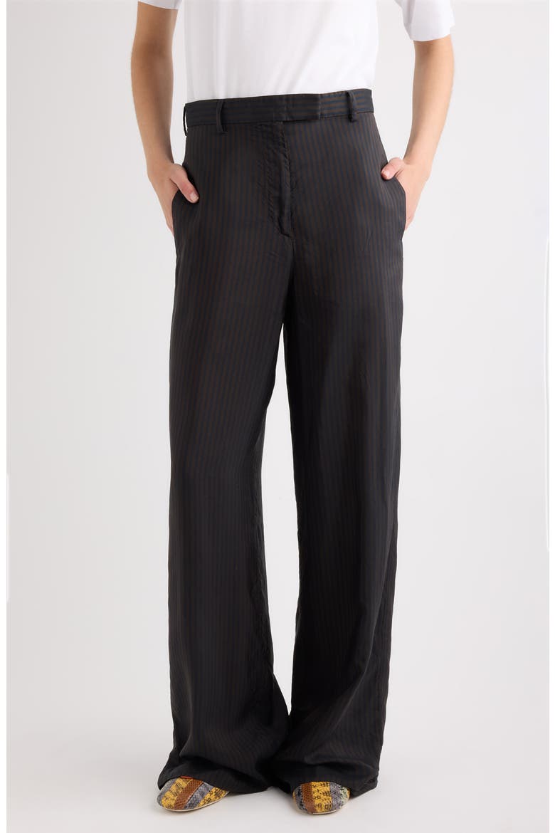 Penn Striped Wide Leg Cupro Pants, Main, color, DARK BROWN