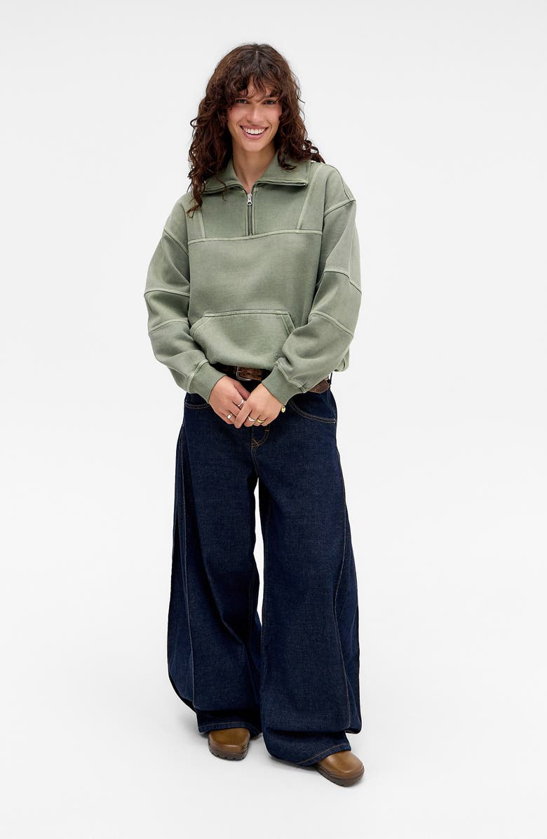 BDG Urban Outfitters Rib Yoke Quarter Zip Sweatshirt, Alternate, color, Grey Green