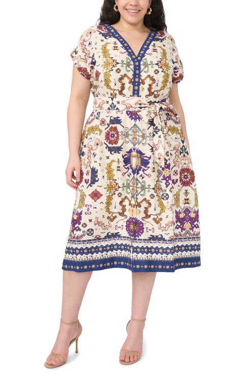 Printed Belted Midi Dress (Plus)
