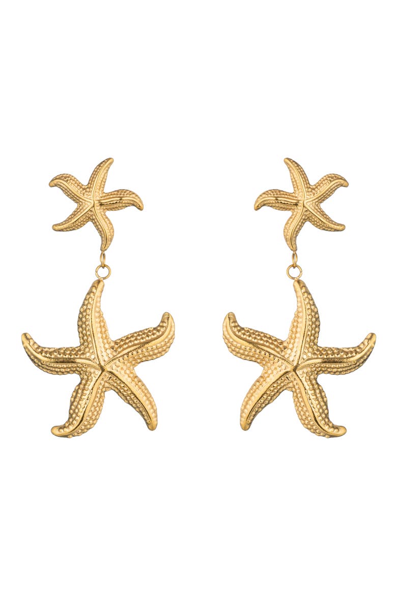 Aria Starfish Double Drop Earrings, Main, color, GOLD