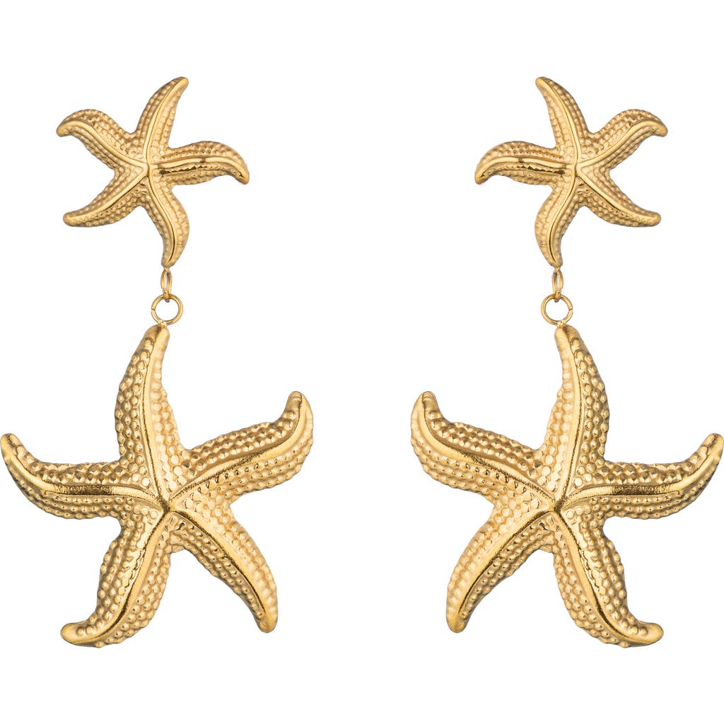 Eye Candy Los Angeles Aria Starfish Double Drop Earrings In Gold