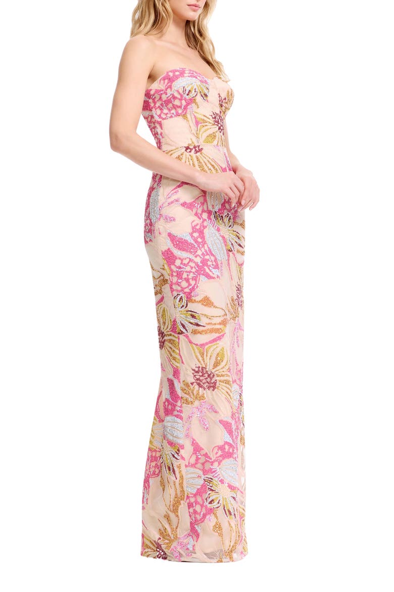 Vada Sequin Floral Strapless Gown, Alternate, color, BRIGHT FUCHSIA MULTI