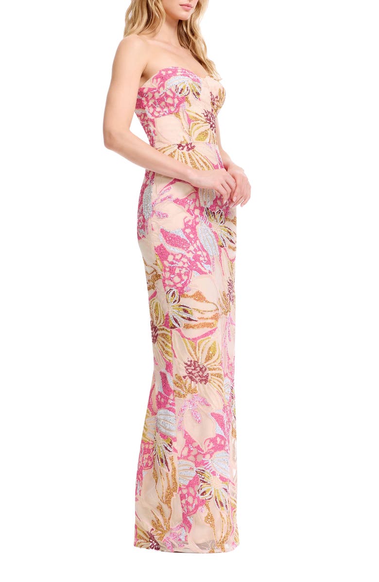 Dress the Population Vada Sequin Floral Strapless Gown, Alternate, color, 