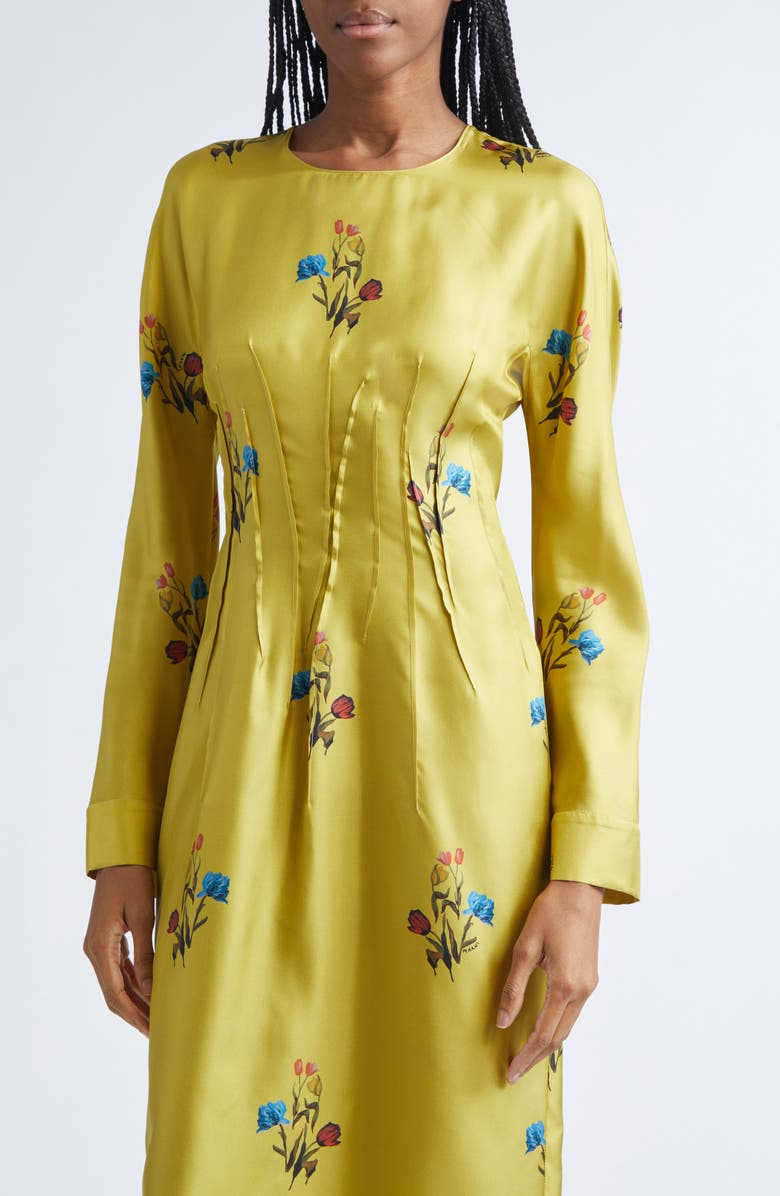 Marni Tulip Print Silk Twill Dress, Alternate, color, Citronelle