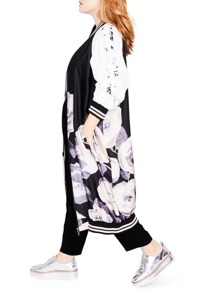 Floral Print Duster Bomber, Alternate, color, ROMANTIC ROSE COMBO
