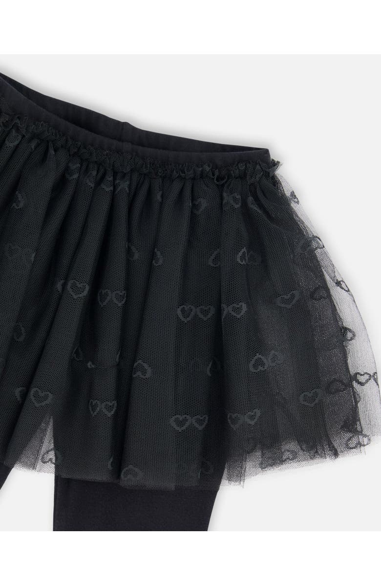 Deux par Deux Little Girl's Leggings With Tulle Skirt Black, Alternate, color, 